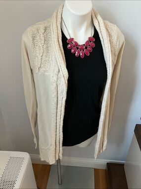 Lucky Brand Cream Open-Front Cable Trim Cardigan